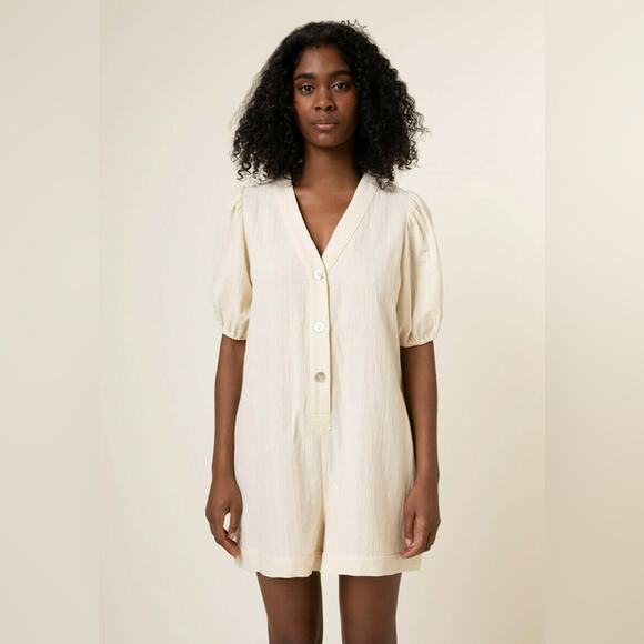 FRNCH Betina Woven Cotton Jumpsuit Short Romper in Ecru Cream Size XS - Picture 1 of 12